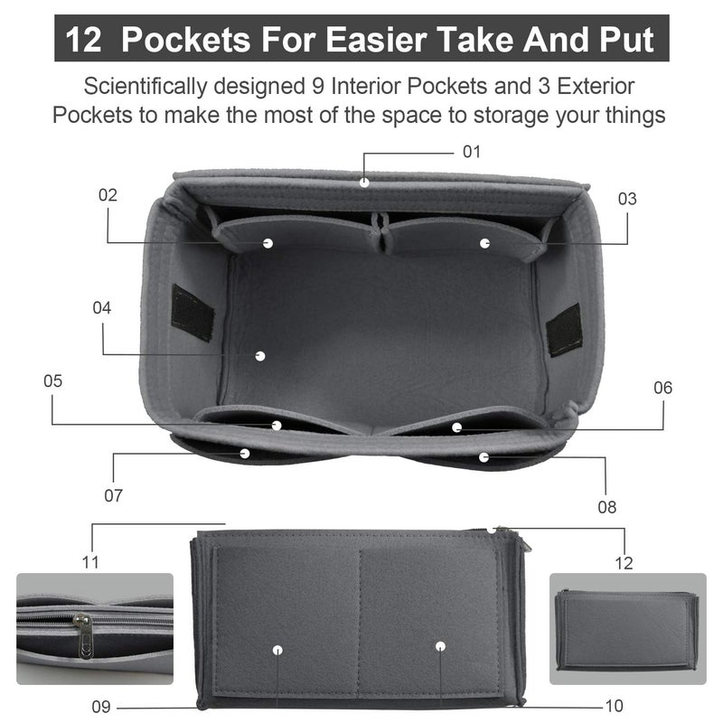 OMYSTYLE Darkgrey Large Organizer Insert, Felt Tote Bag Organizer Insert with 5 Sizes, Handbag Dividers for Inside Purse, Compatible with Longchamp, Neverful, Speedy and More - Image 2